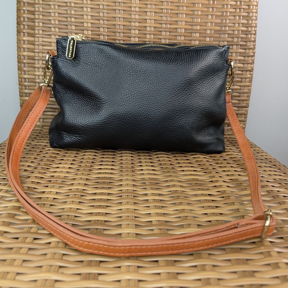 Valentina Black Pebbled Italian Leather Slouchy Multi-Entry Crossbody Bag
